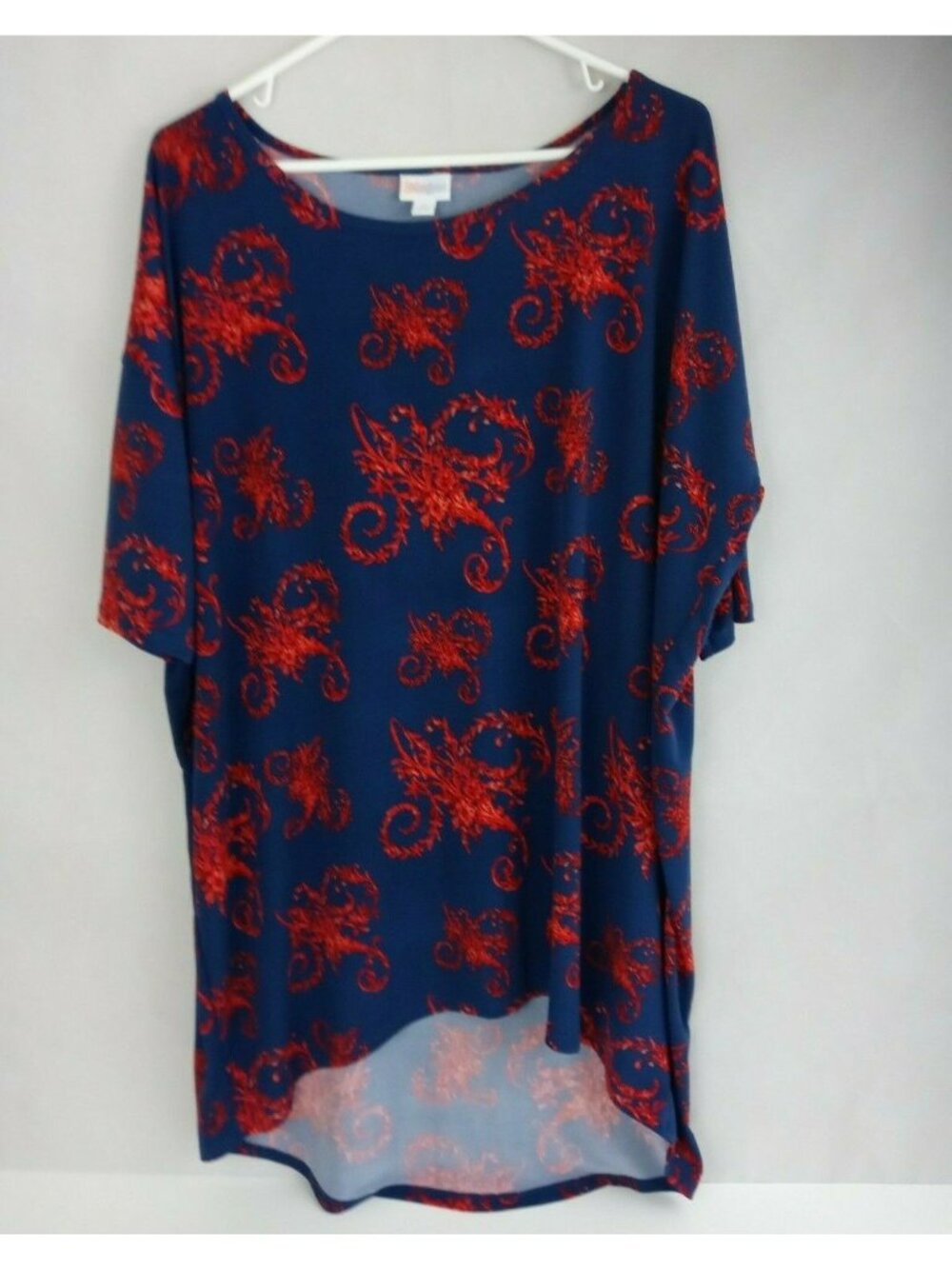 LuLaRoe Irma Tunic Blue With Red Floral Design Size Large